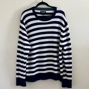 Bonobos Navy Blue White Striped Crewneck Cashmere Long Sleeve Sweater Size XXL